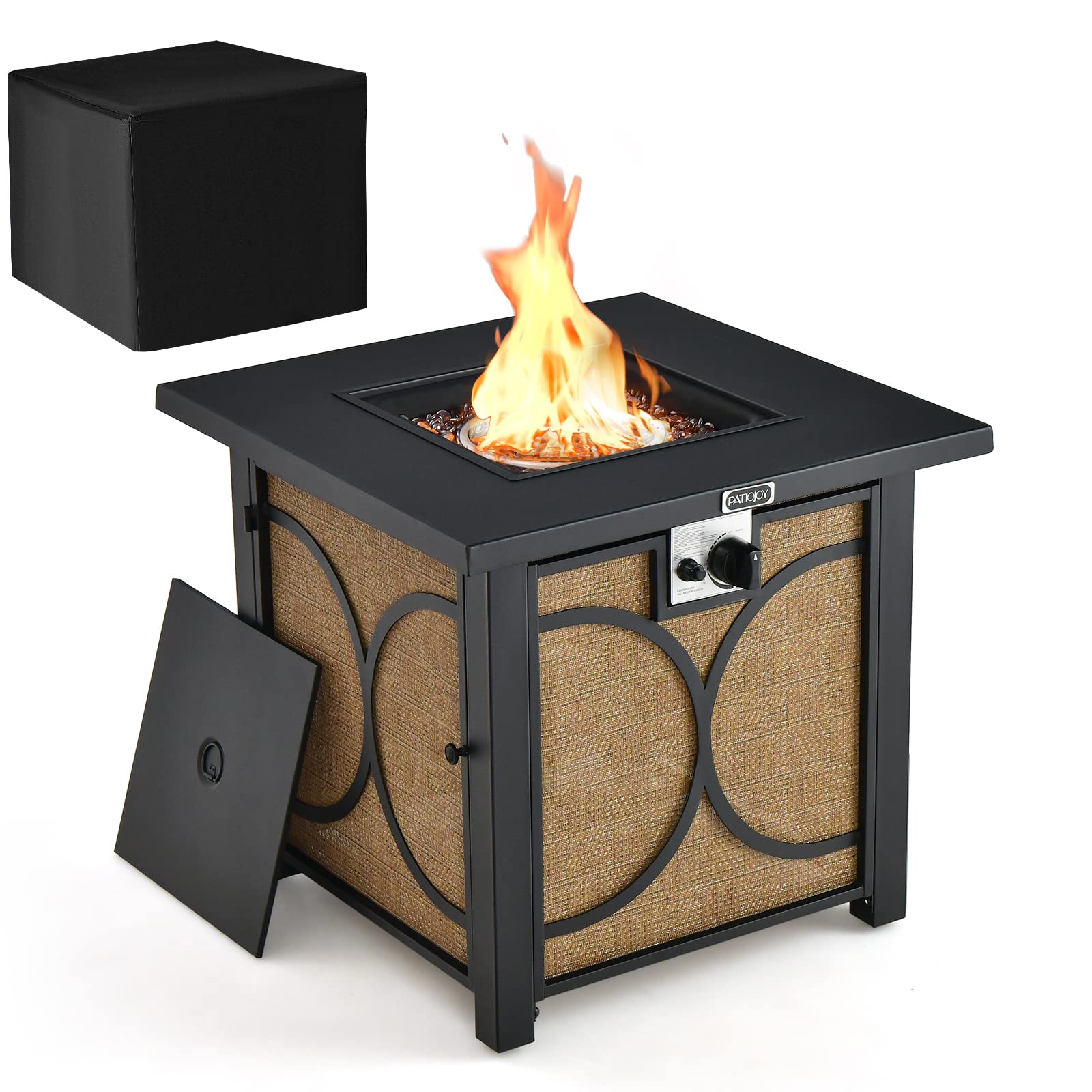 Tangkula 28 Inch Outdoor Square Fire Pit Table, Patiojoy 50,000 BTU Propane Gas Fire Table with Fire Glasses